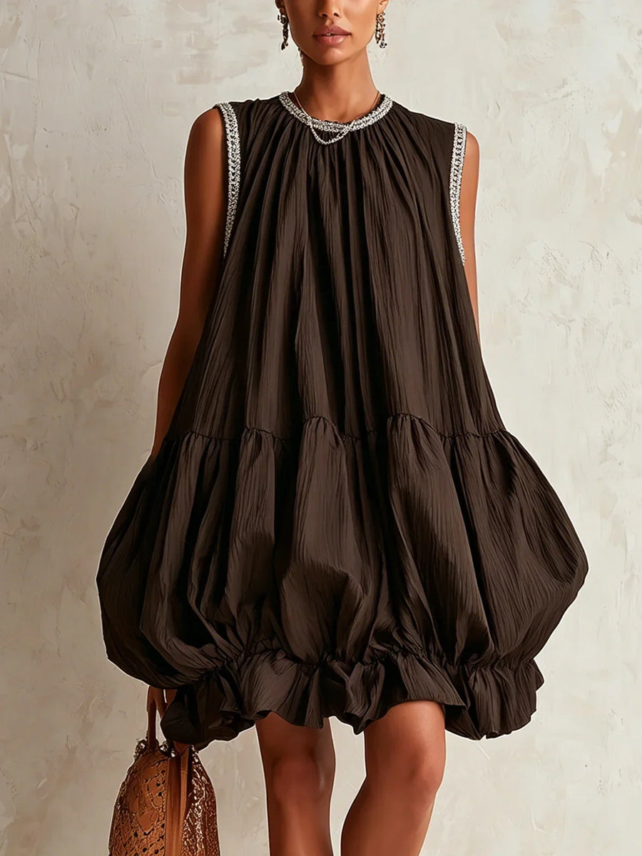 Agate Brown Sleeveless Mini Dress with Ruffled Hem