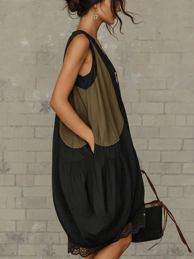Noelia Mini Tulip Dress with Colour Block Design and Front Zip