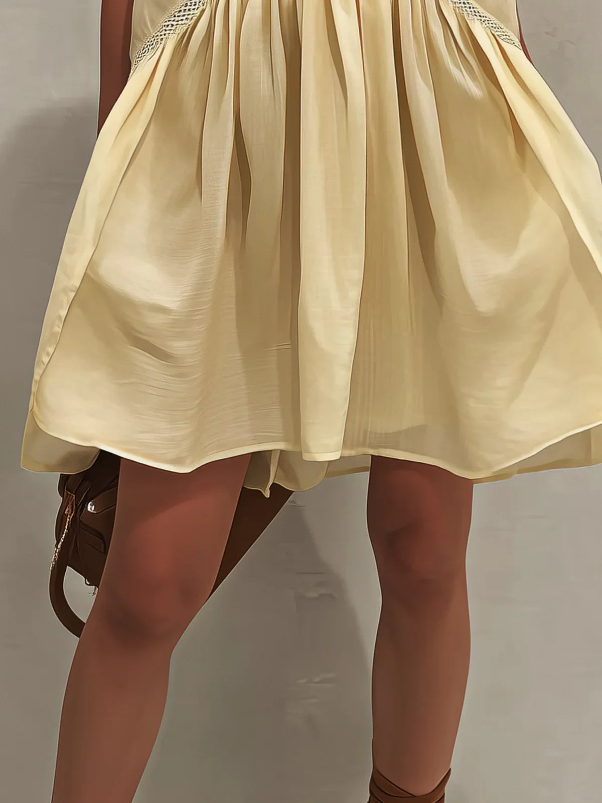 Isabela Mini Yellow Sleeveless Dress with Deep V-Neck and Lace Details