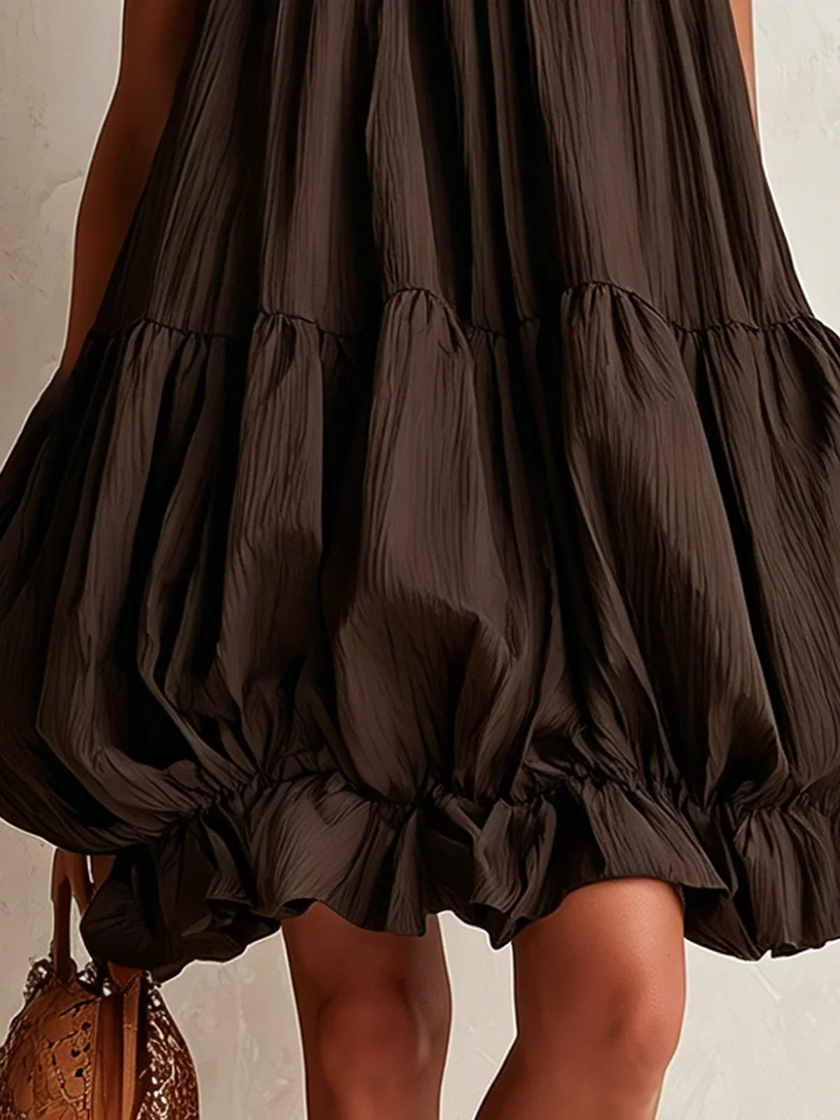 Agate Brown Sleeveless Mini Dress with Ruffled Hem