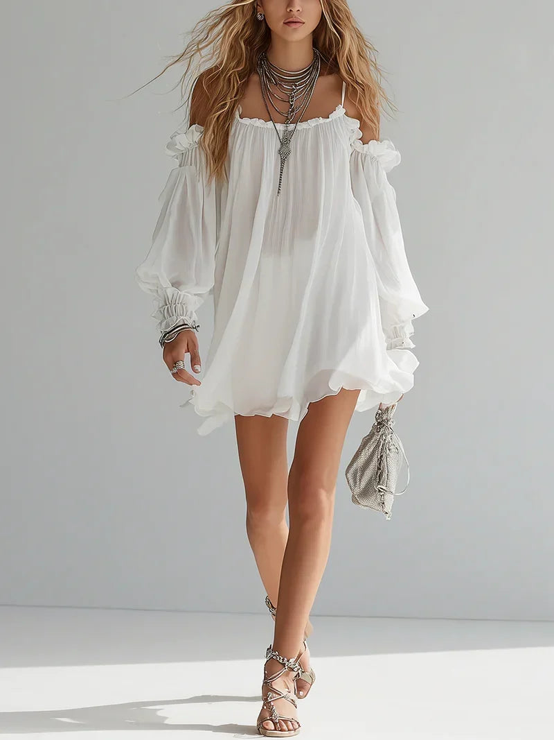 Iliana Bohemian Dress with Ruffles, Off-the-Shoulder and Fluid Silhouette