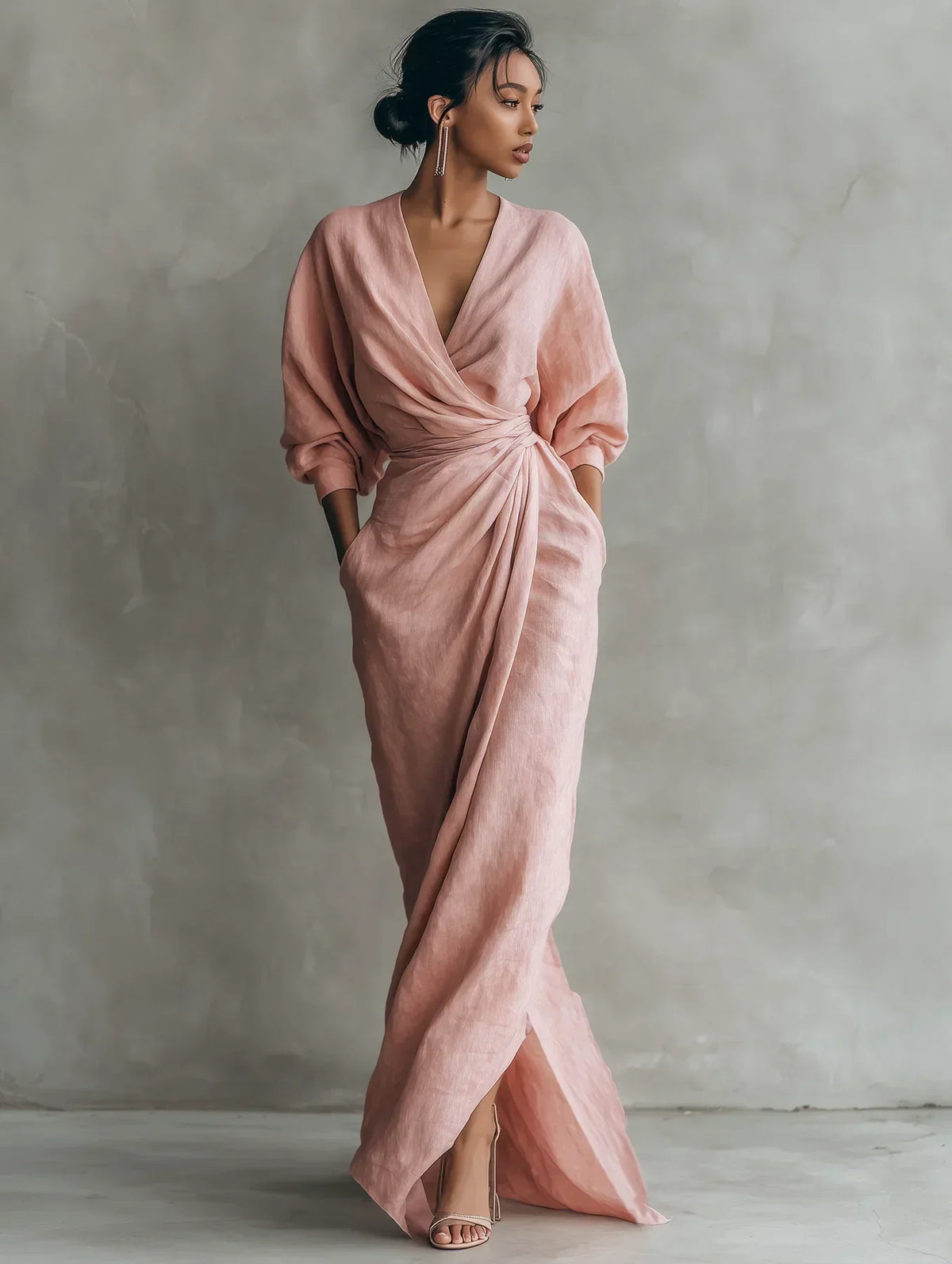 Lelia™ Draped V-Neck Maxi Dress