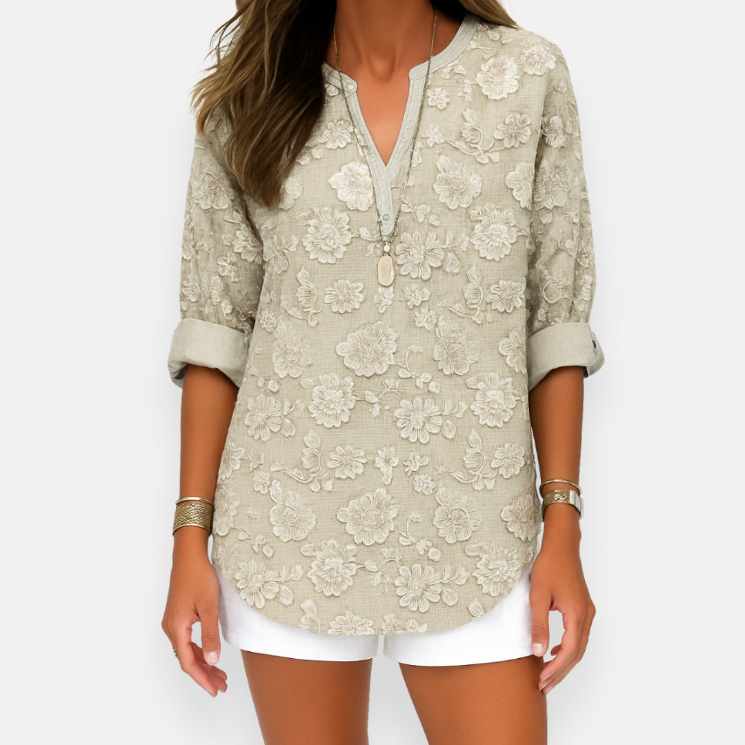 Maryann™ Textured Floral V-Neck Top
