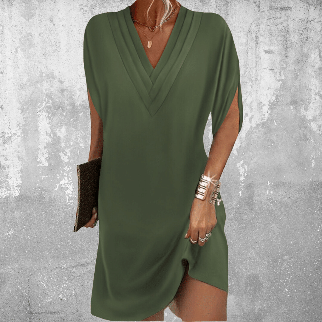 Terra - Elegant Half Sleeve V Neck Dress