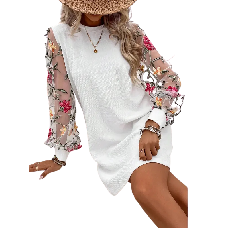 Rita – Floral Embroidered Bishop Sleeve Dress