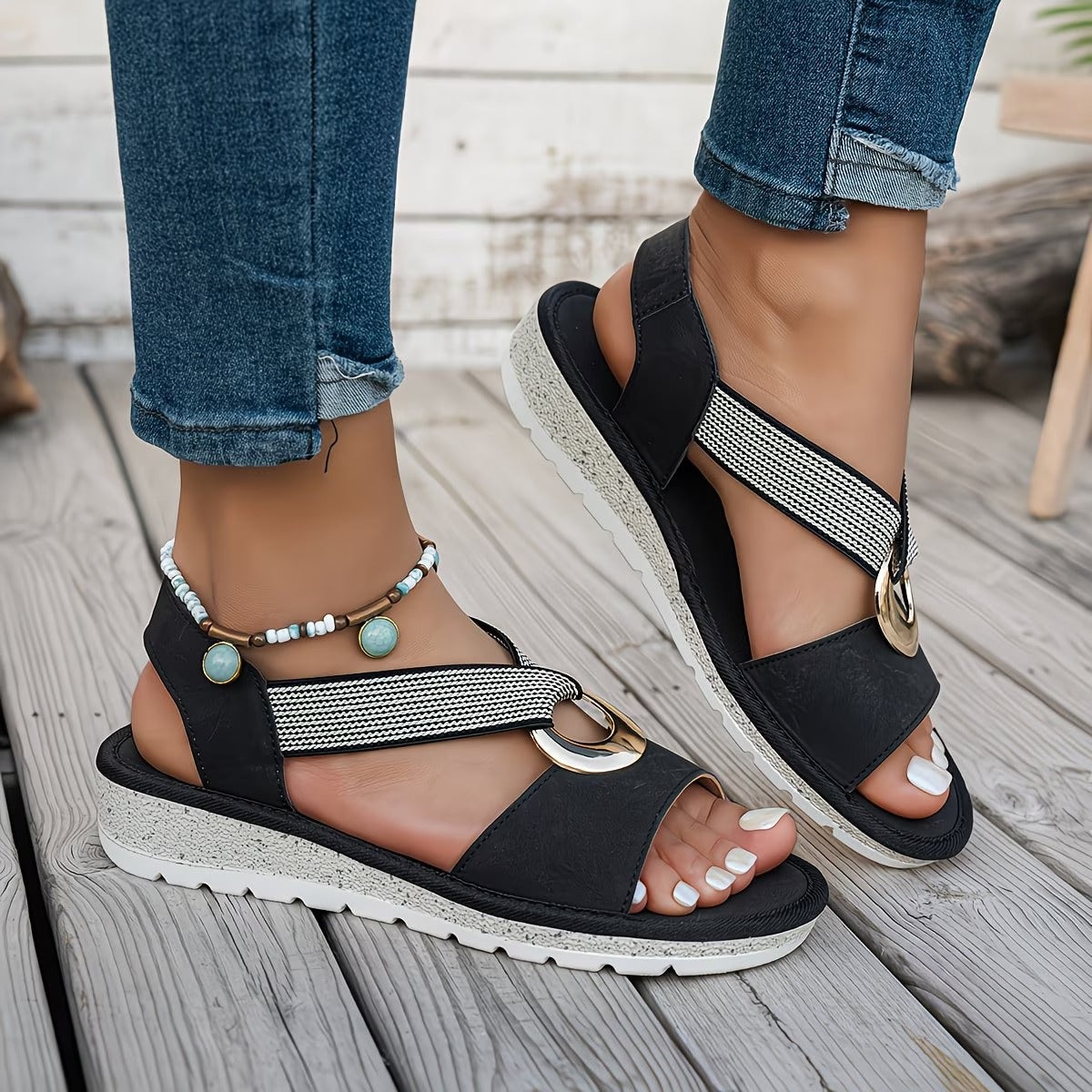 Mela | Metal Buckle Flat Sandals