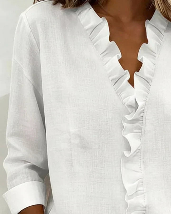 Mira | Blouse with Ruffles, V-Neck and Long Sleeves