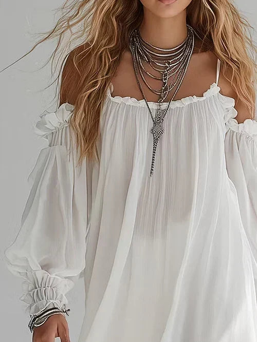 Iliana Bohemian Dress with Ruffles, Off-the-Shoulder and Fluid Silhouette