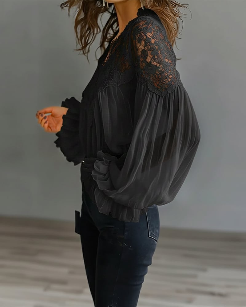 Tess - Long-Sleeve Lace Blouse with V-Neck