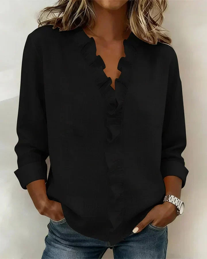 Mira | Blouse with Ruffles, V-Neck and Long Sleeves
