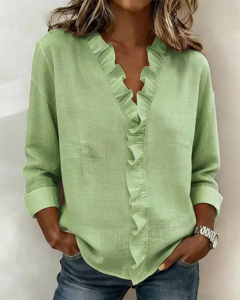 Mira | Blouse with Ruffles, V-Neck and Long Sleeves