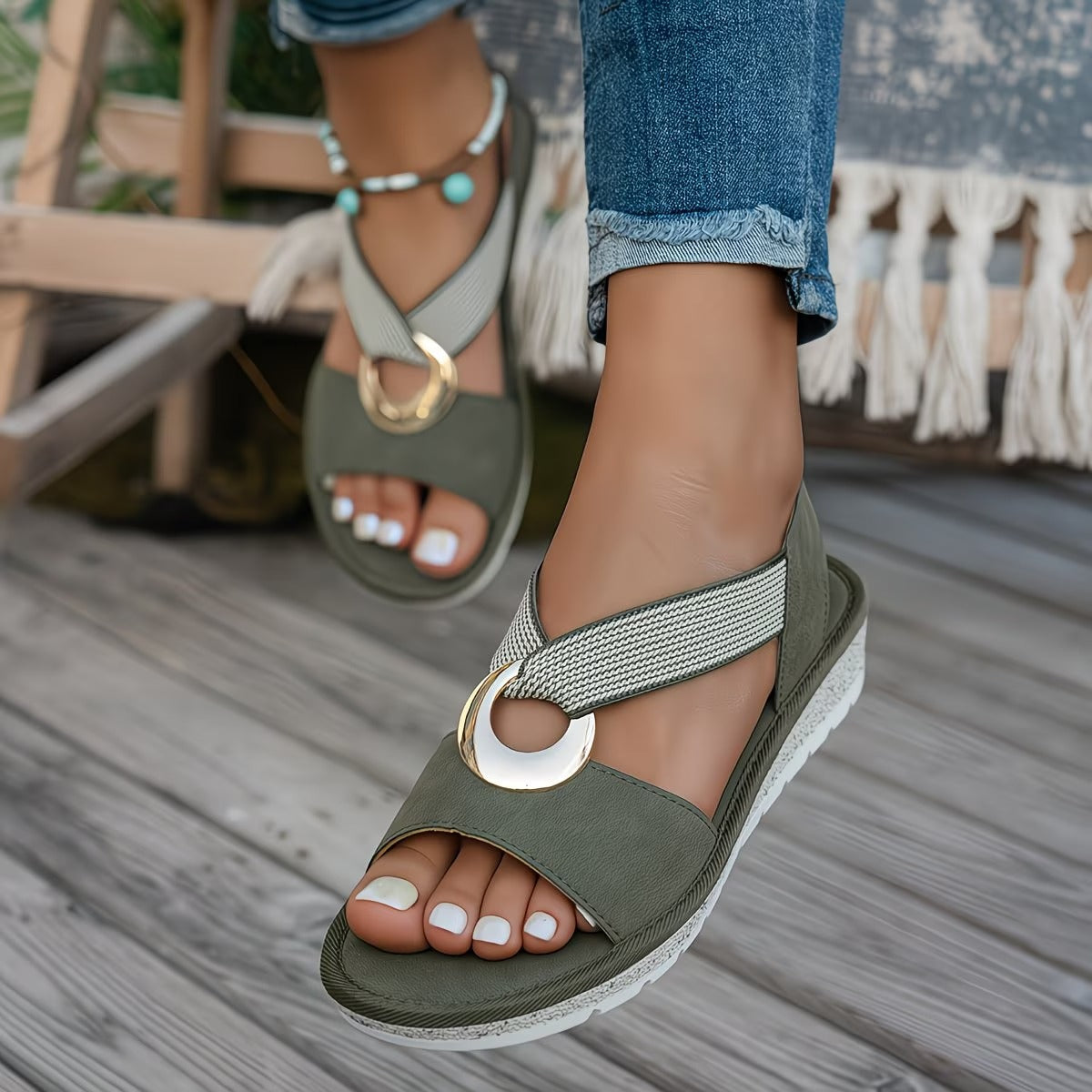 Mela | Metal Buckle Flat Sandals