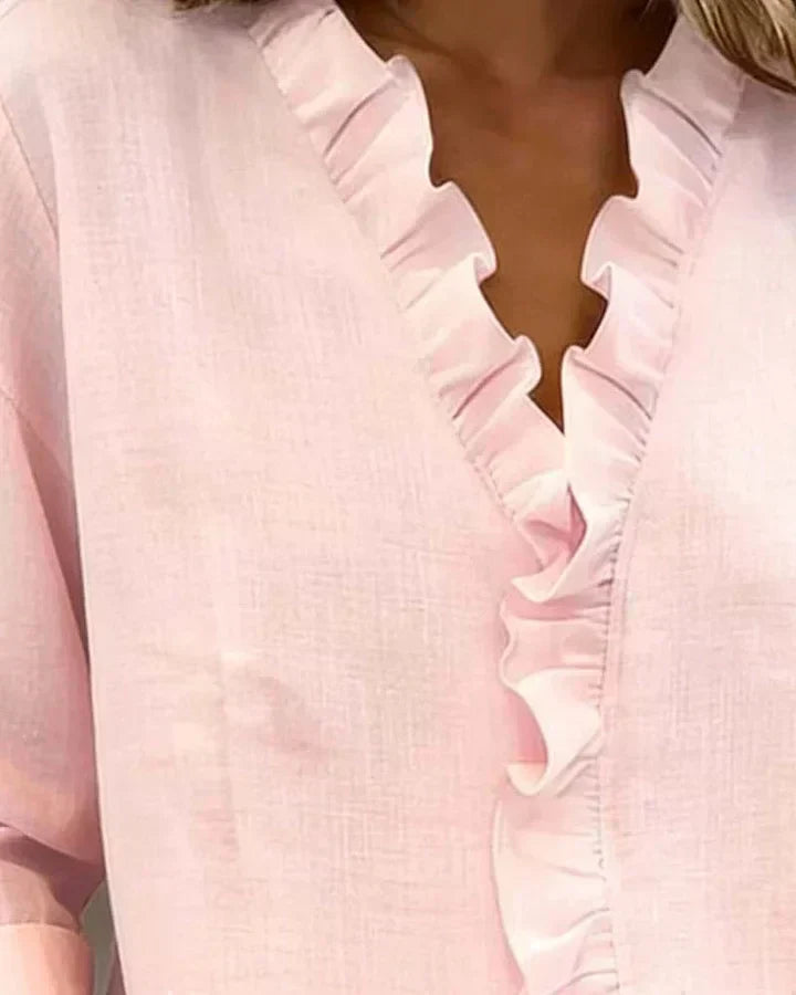 Mira | Blouse with Ruffles, V-Neck and Long Sleeves