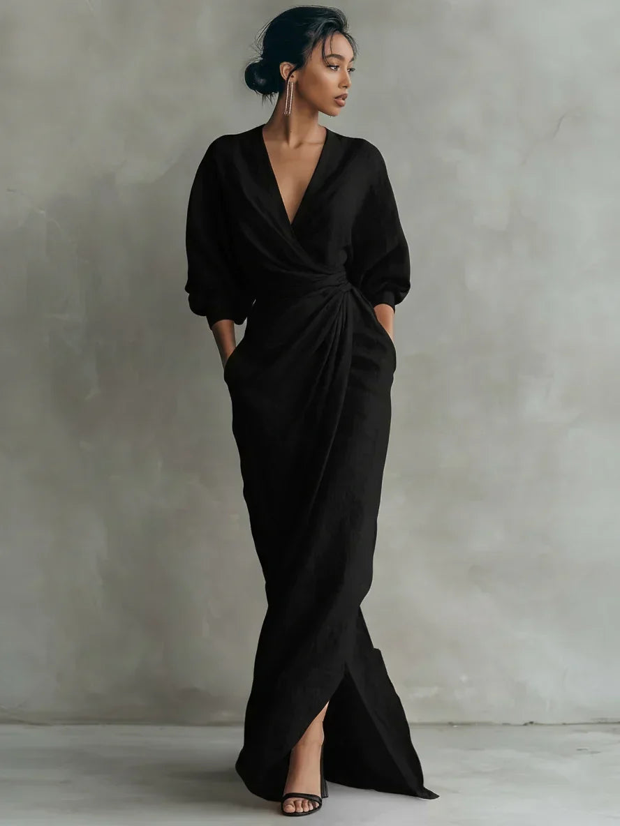 Lelia™ Draped V-Neck Maxi Dress
