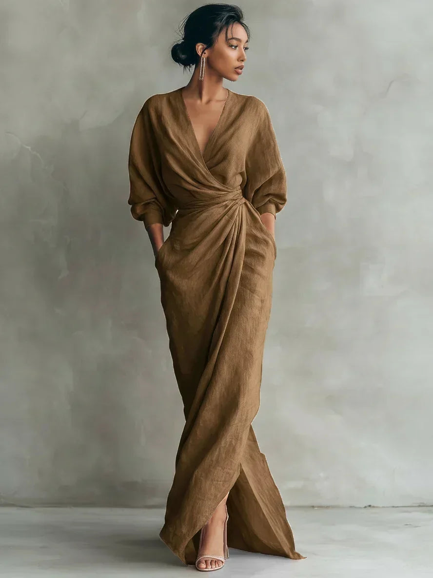 Lelia™ Draped V-Neck Maxi Dress