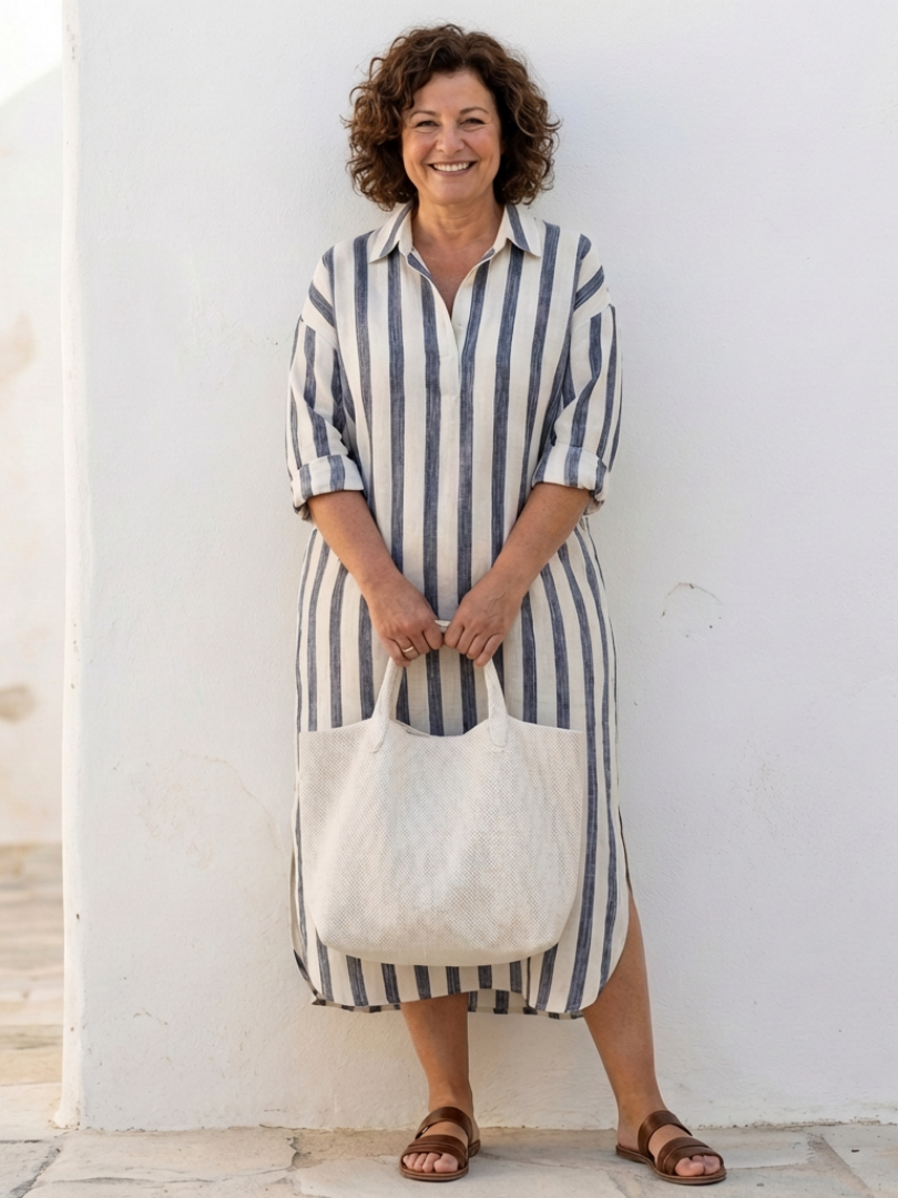 Cassia | Long Sleeve Striped Midi Shirt Dress