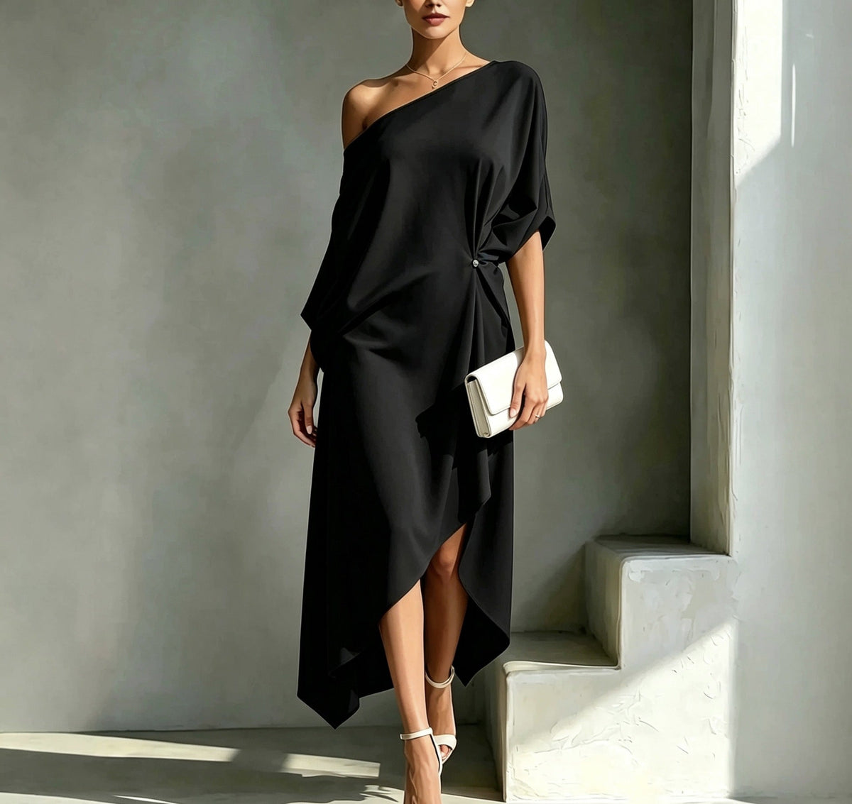 KIARA ONE-SHOULDER DRAPED DRESS
