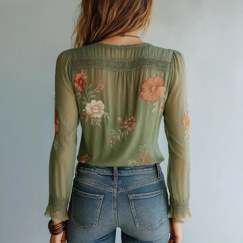 Gilda - Bohemian Floral Blouse with Lace
