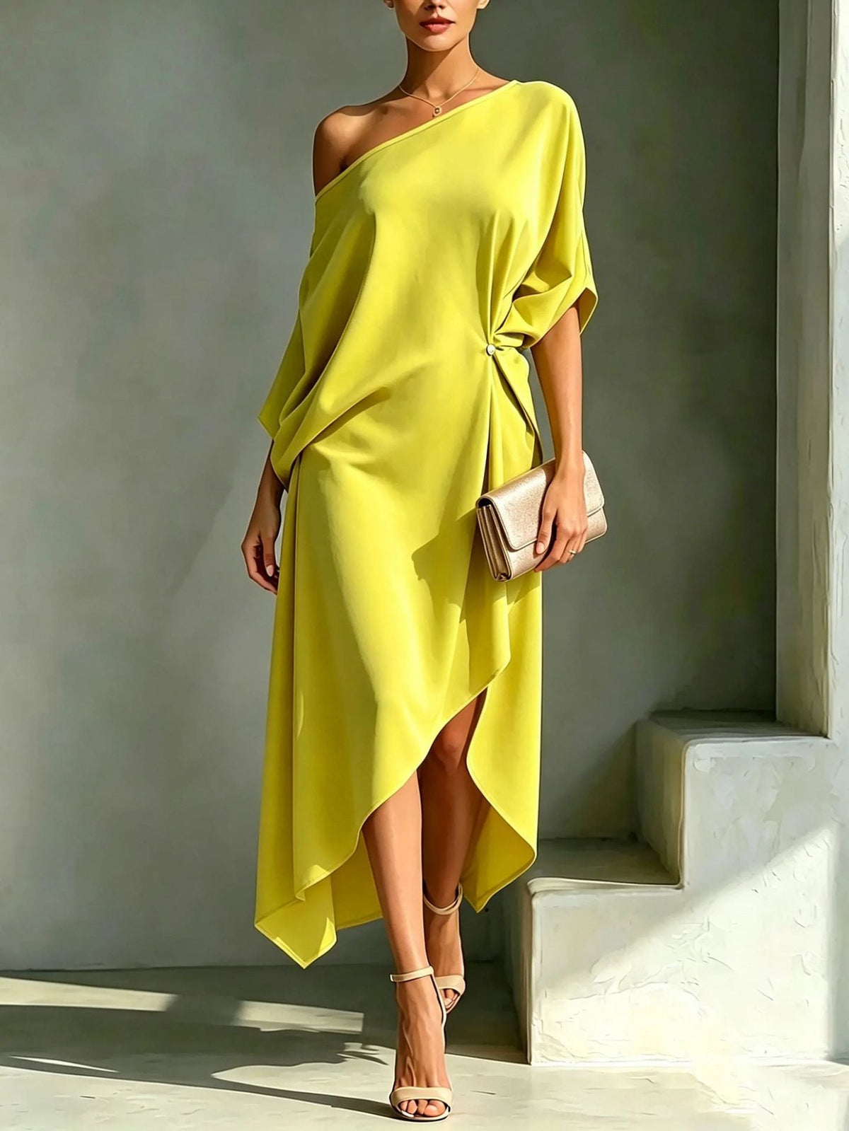 KIARA ONE-SHOULDER DRAPED DRESS
