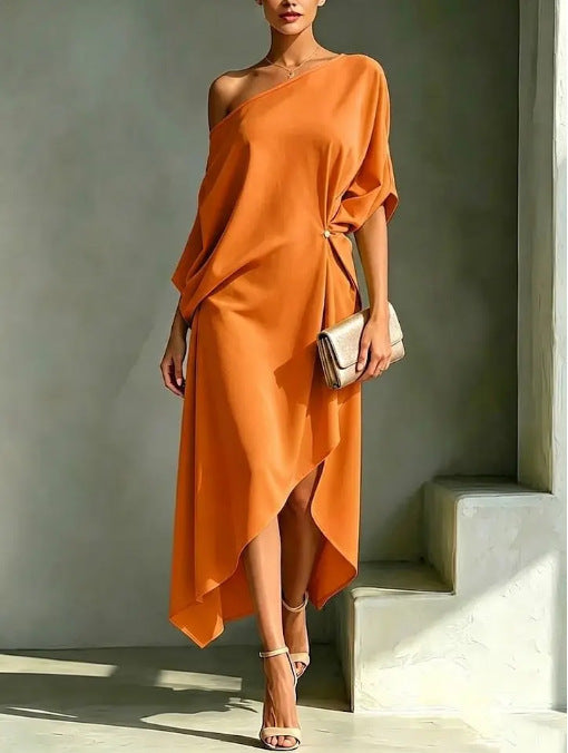 KIARA ONE-SHOULDER DRAPED DRESS