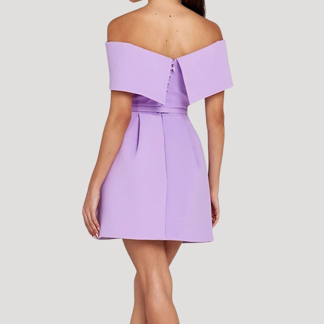 CECILY – OFF-SHOULDER BELTED MINI DRESS