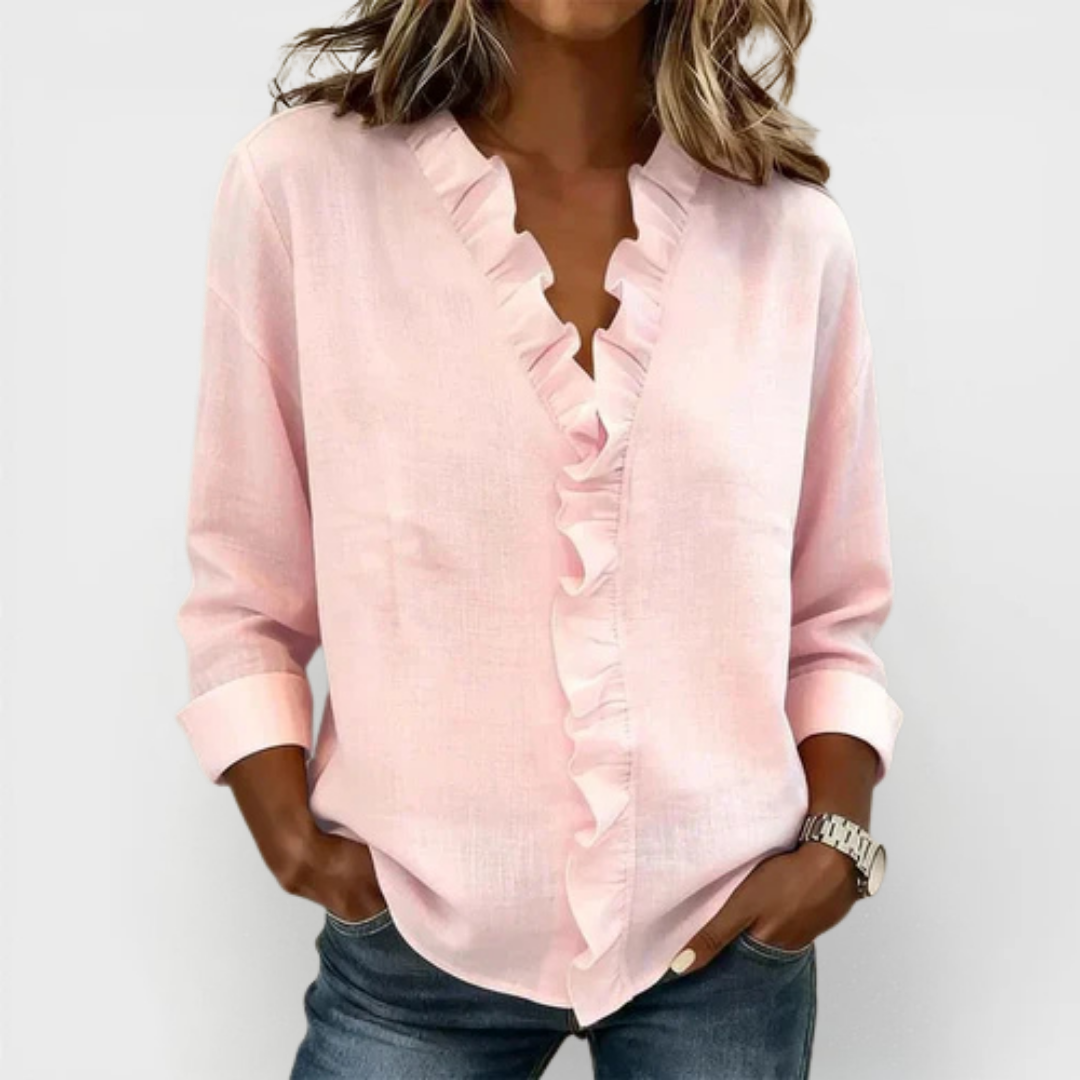 Mira | Blouse with Ruffles, V-Neck and Long Sleeves