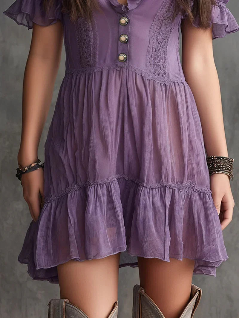 Lidia Mini Chiffon Dress with Puff Sleeves and Ruffles
