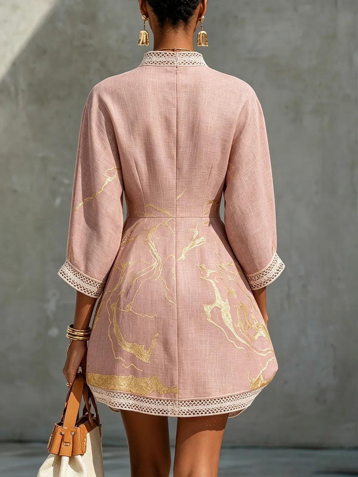 Calista Mini Dress in Pink Lace with V-Neck