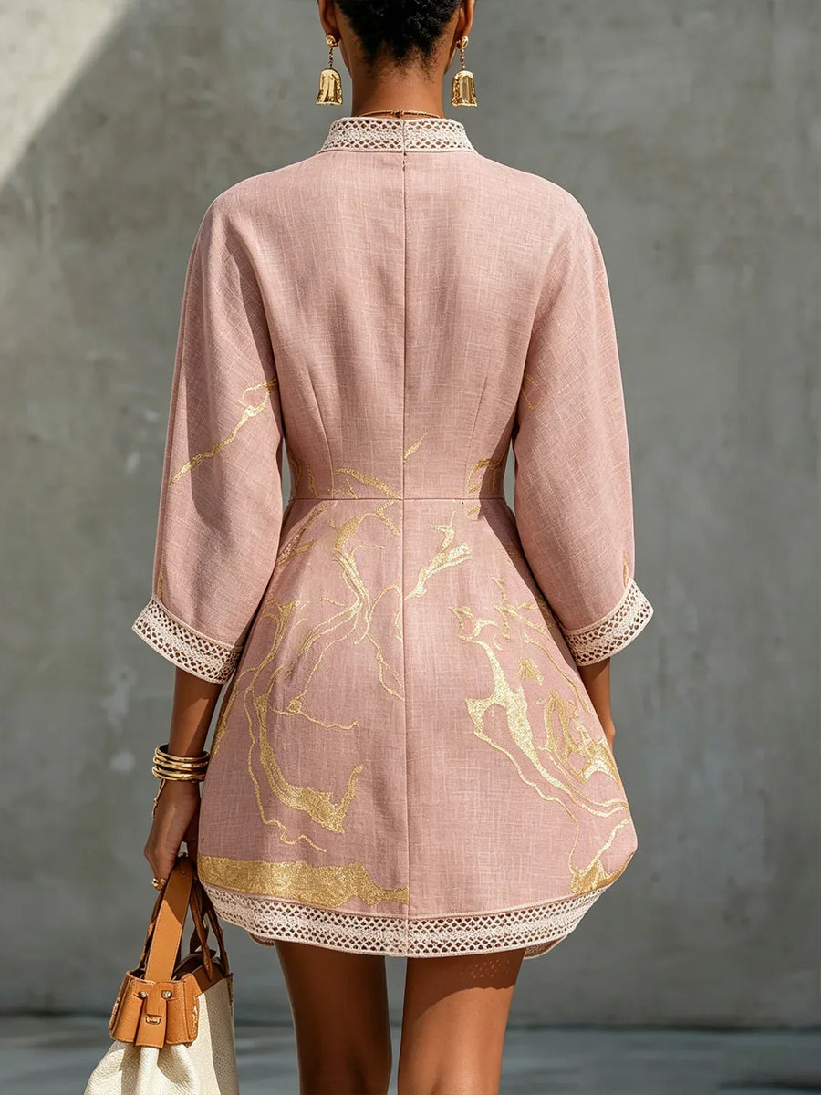 Calista Mini Dress in Pink Lace with V-Neck