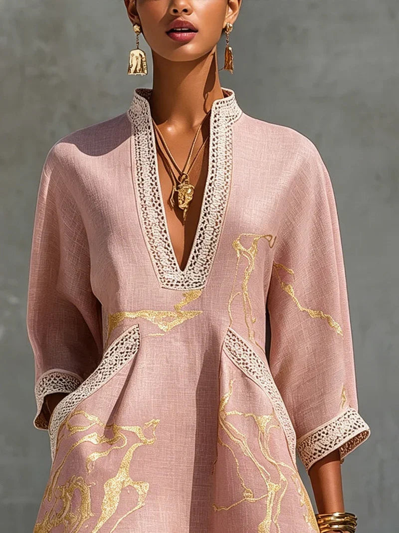 Calista Mini Dress in Pink Lace with V-Neck