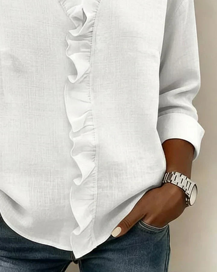 Mira | Blouse with Ruffles, V-Neck and Long Sleeves