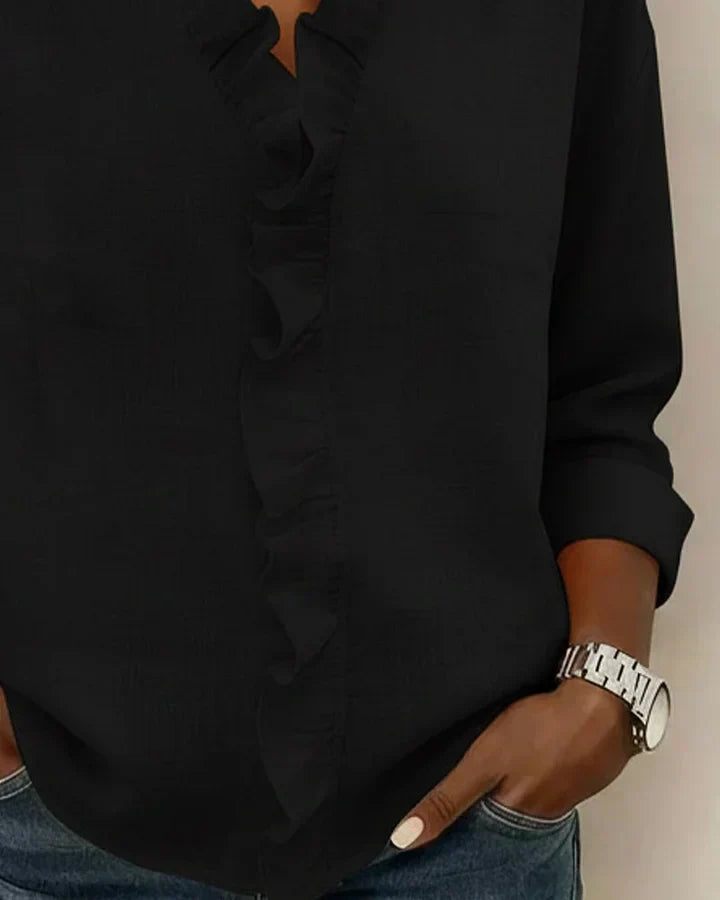 Mira | Blouse with Ruffles, V-Neck and Long Sleeves