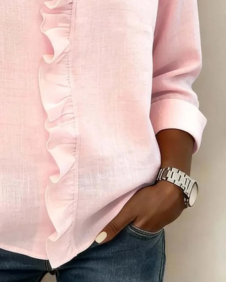 Mira | Blouse with Ruffles, V-Neck and Long Sleeves