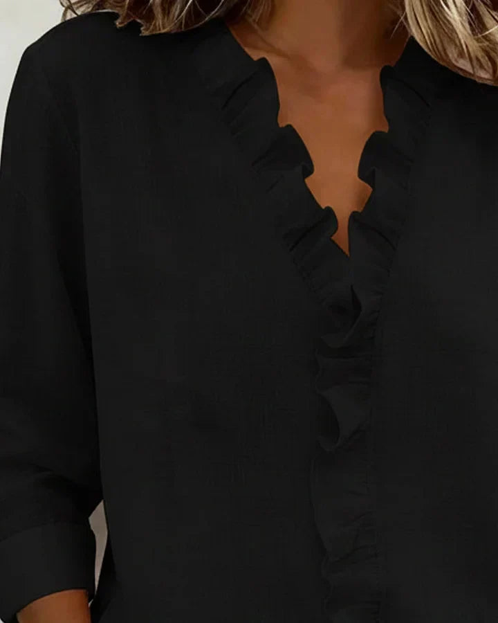 Mira | Blouse with Ruffles, V-Neck and Long Sleeves