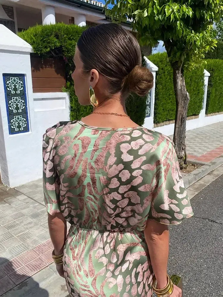 Higinia™ | Tummy Flattering Midi Dress Printed in Copper Tones