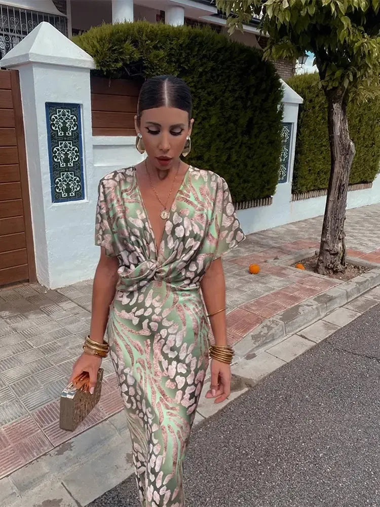 Higinia™ | Tummy Flattering Midi Dress Printed in Copper Tones