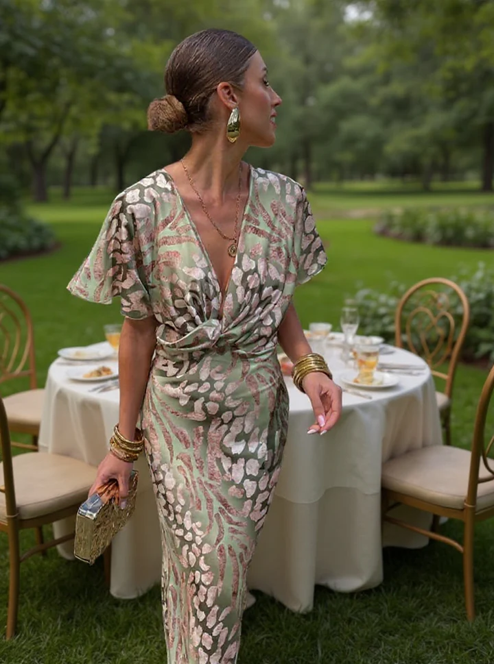 Higinia™ | Tummy Flattering Midi Dress Printed in Copper Tones
