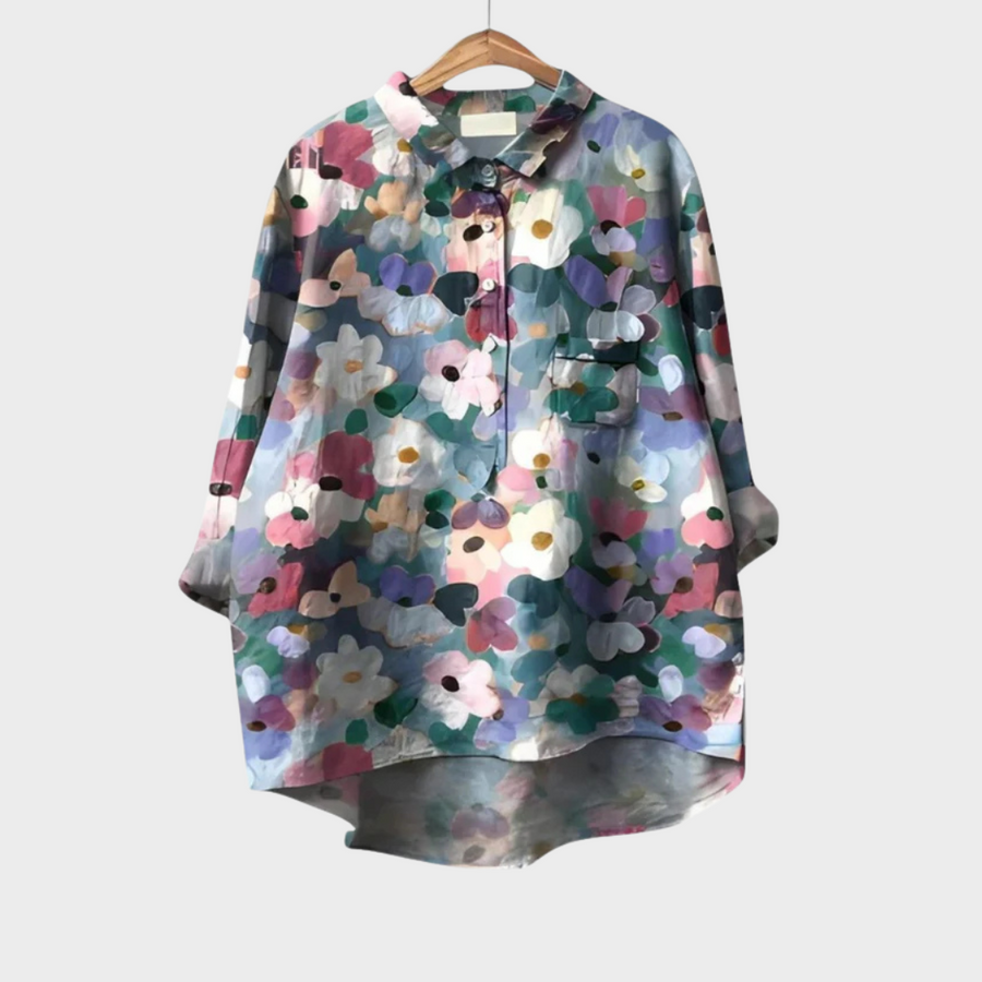 Cora | Painterly Floral Button-Front Blouse