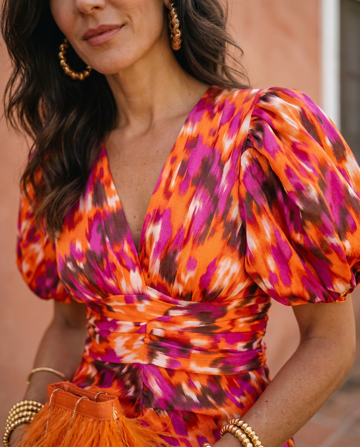 Carla™ | Tummy Flattering Floral Midi Dress with Puff Sleeves