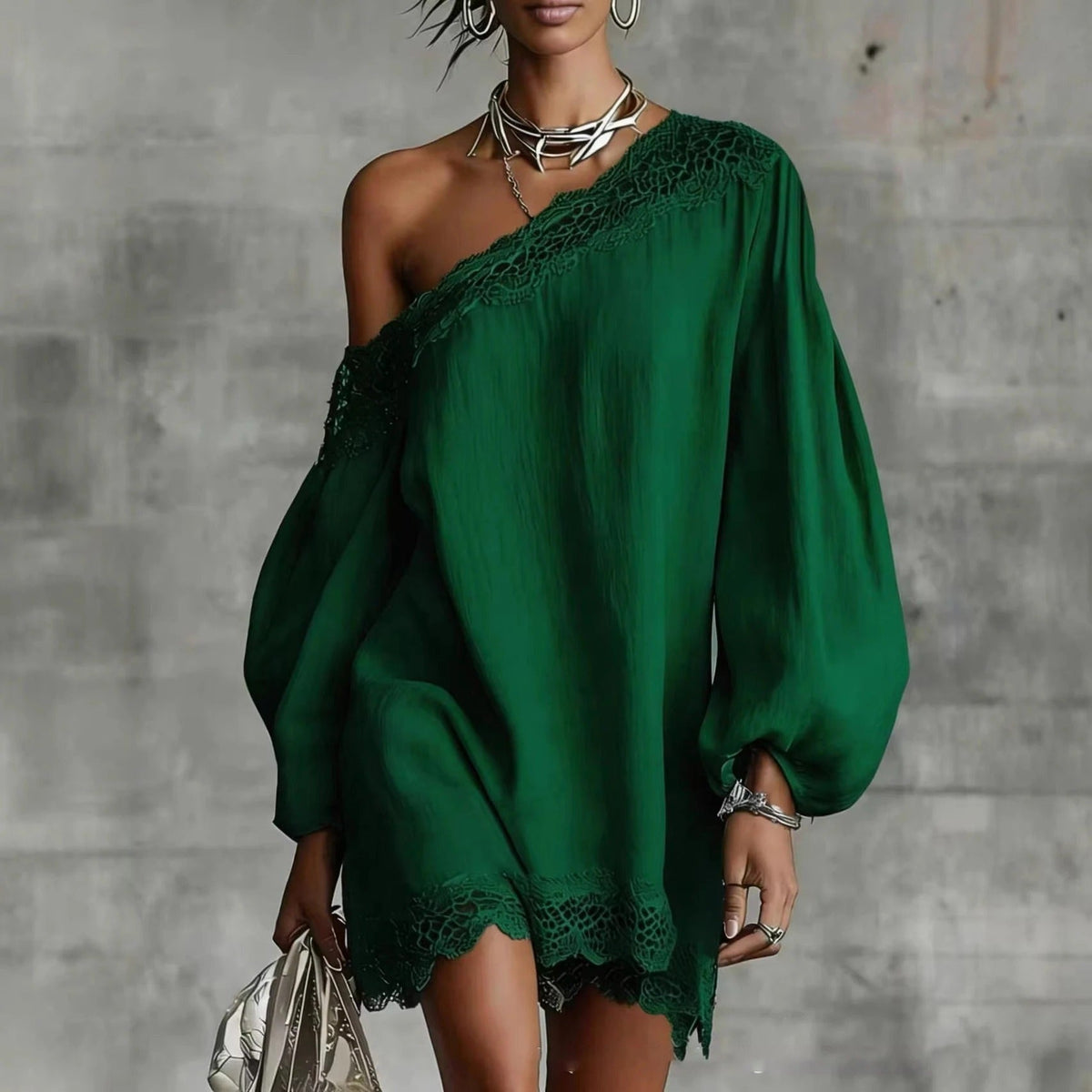 Olivia Mini Lace Dress with Off-the-Shoulder and Puff Sleeves