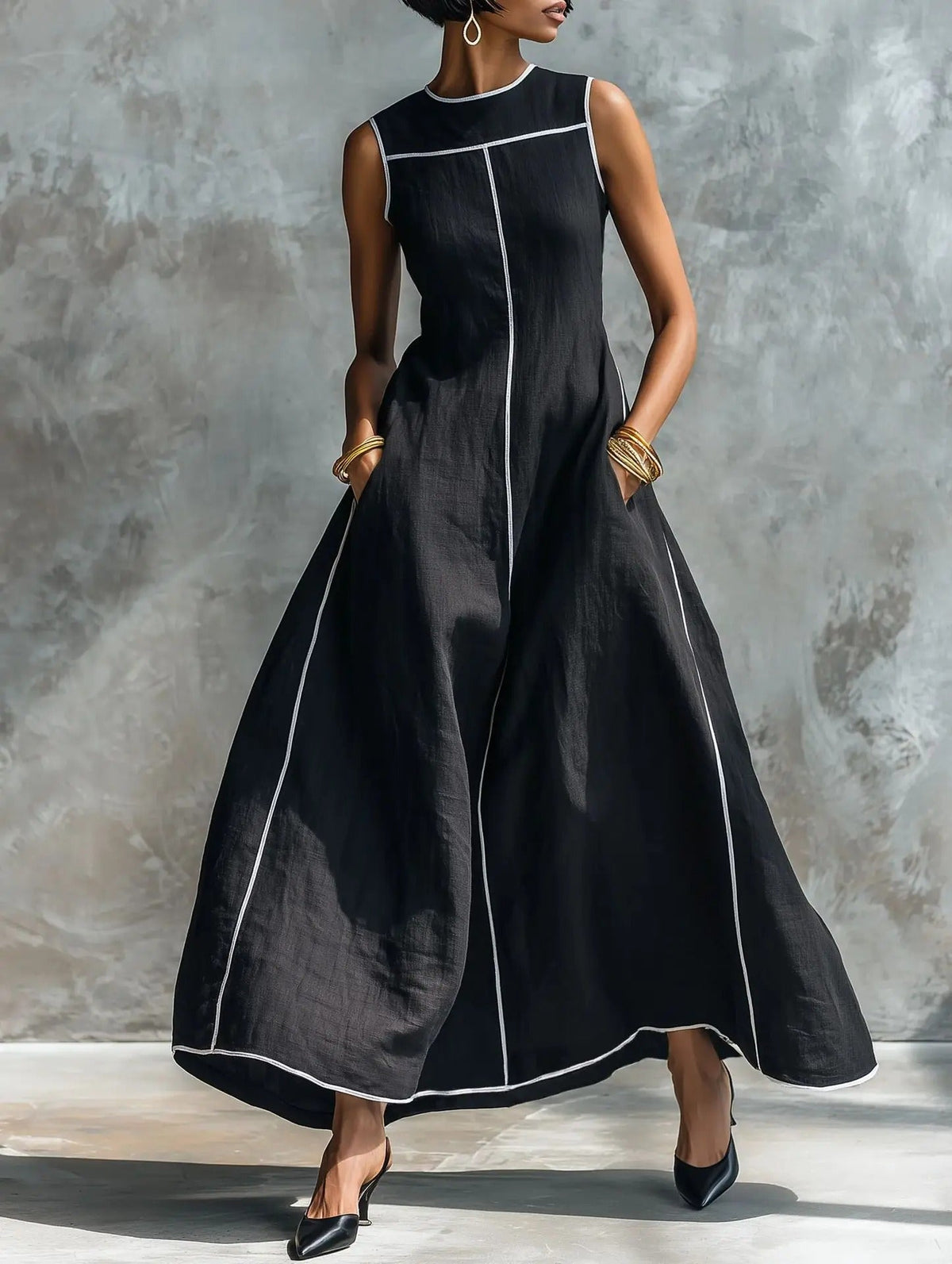 Hope™ Contrast Trim A-Line Maxi Dress
