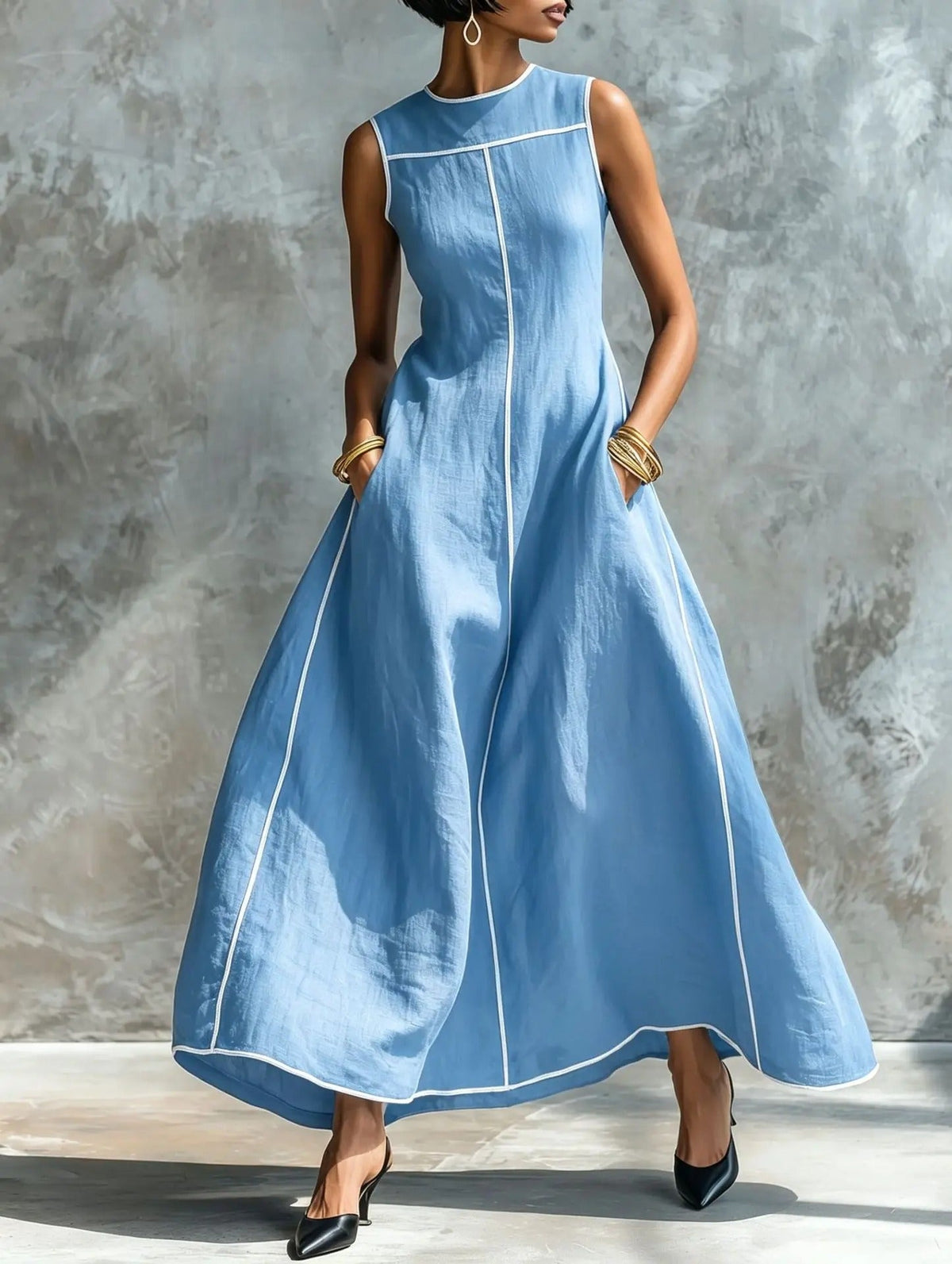 Hope™ Contrast Trim A-Line Maxi Dress