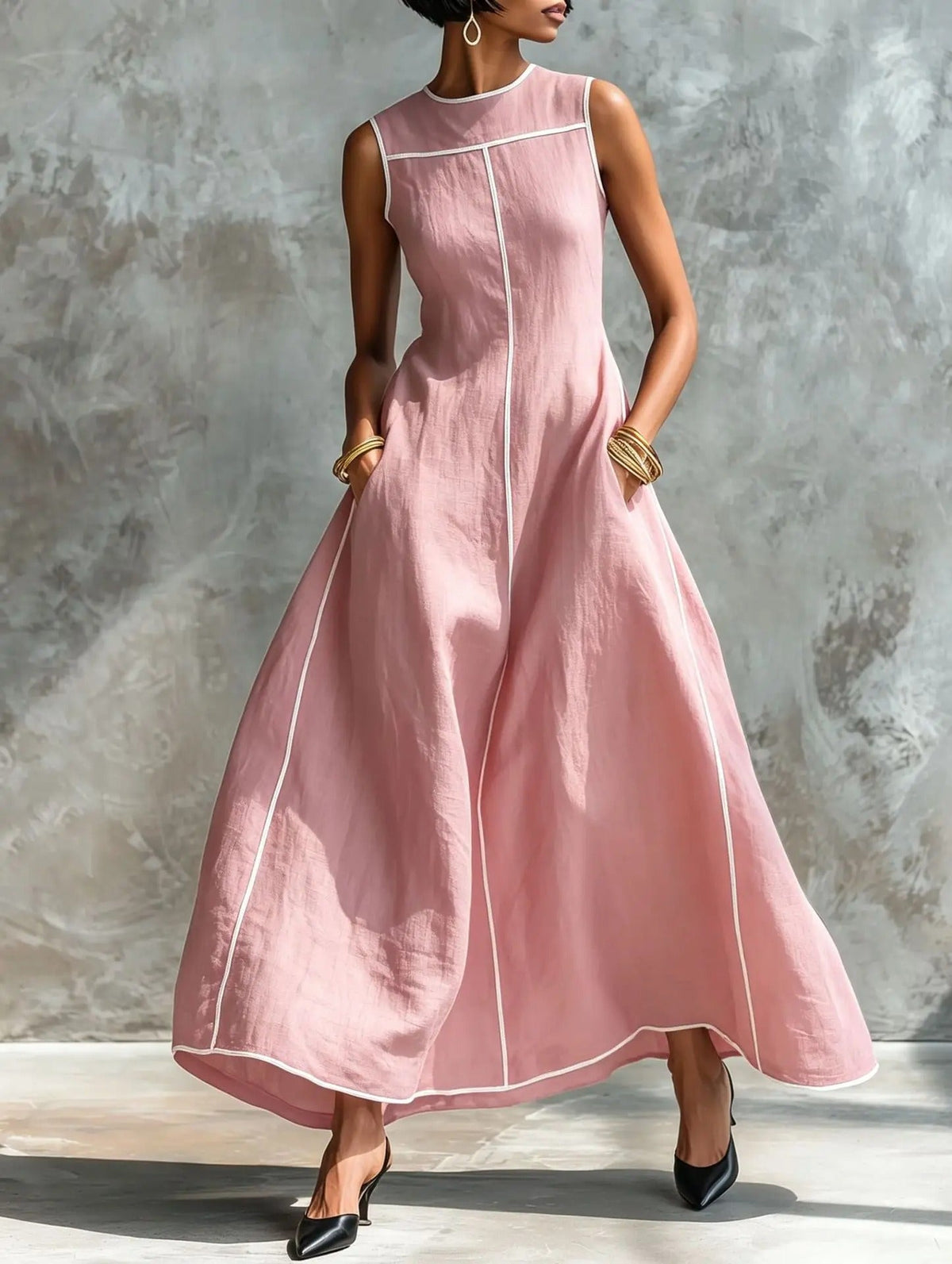 Hope™ Contrast Trim A-Line Maxi Dress