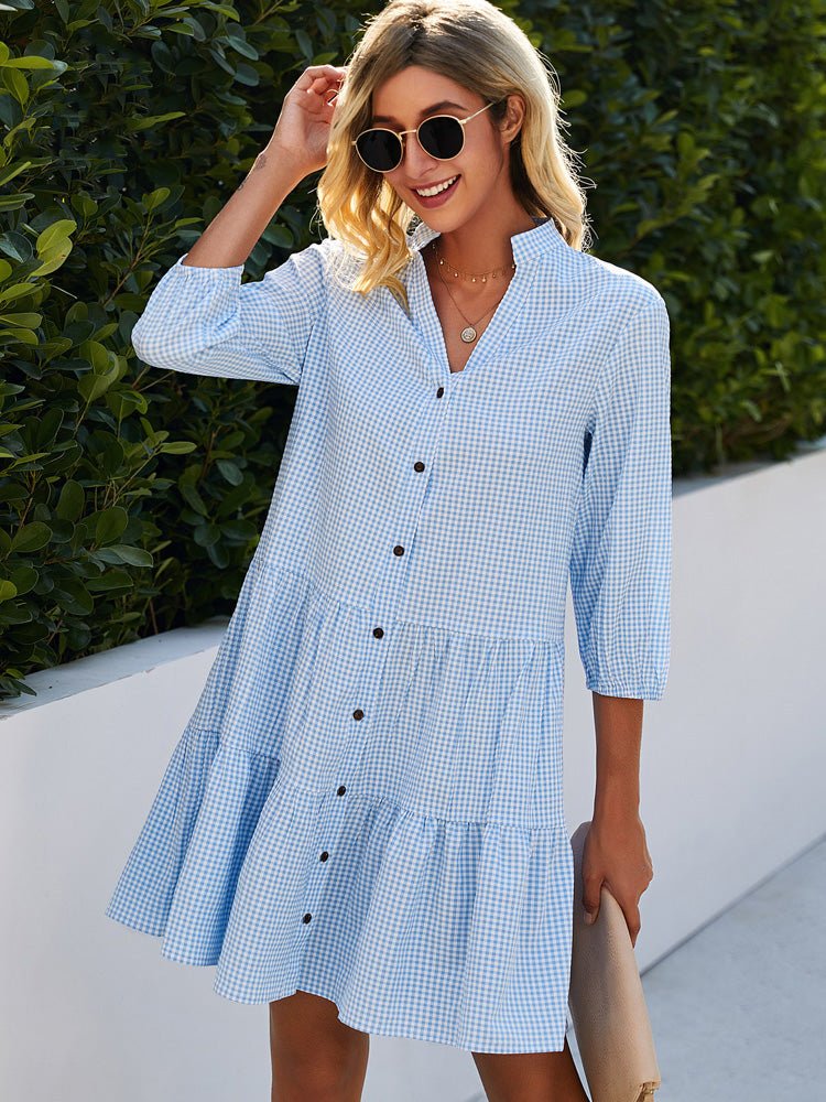 NANCY – TIERED BUTTON MINI DRESS