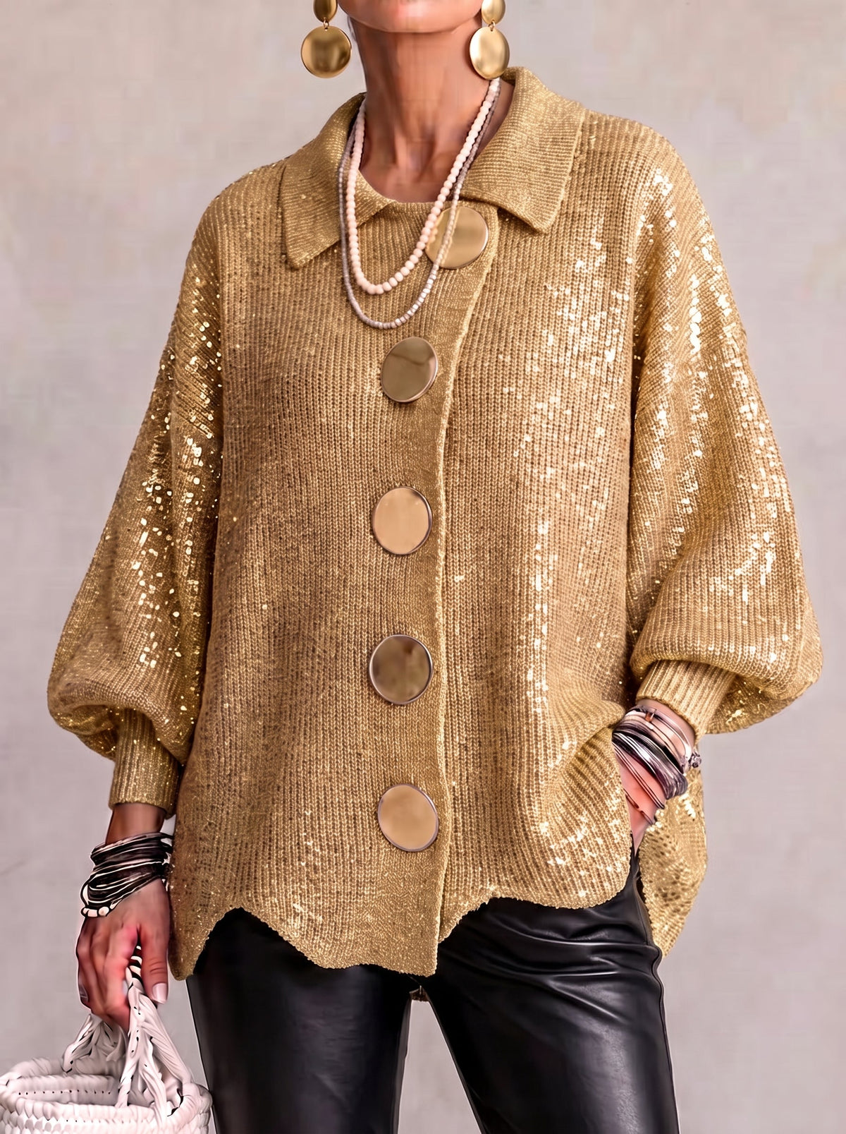 KATRIEN | OVERSIZED COLLARED CARDIGAN WITH METAL BUTTONS