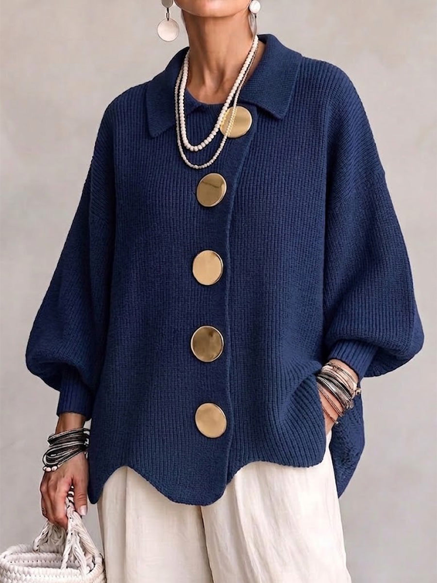 KATRIEN | OVERSIZED COLLARED CARDIGAN WITH METAL BUTTONS